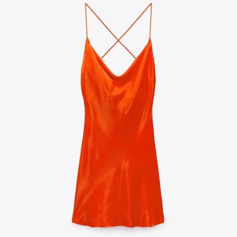 Zara Vibrant Orange Satin Slip Dress